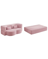 Streamdale Furniture Streamdale Pink Teddy Fabric Convertible Floor Sofa Bed