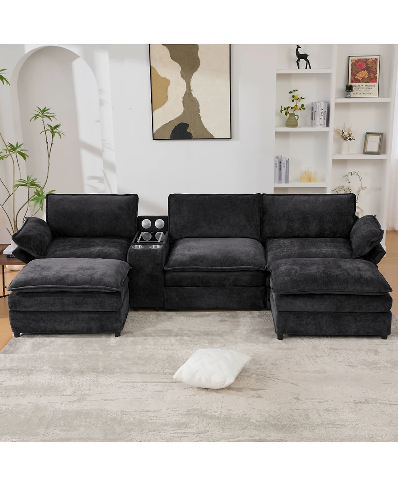 Streamdale Furniture Streamdale U-Shaped Sectional Sofa w/ Storage, Wireless Charging, Bluetooth & Footstools