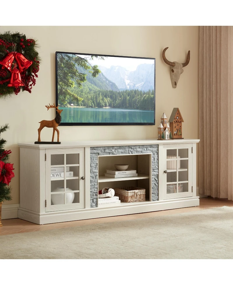 Streamdale Furniture 70" Modern Tv Stand, Faux Stone Media Console, White