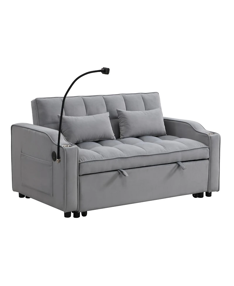 Streamdale Furniture Velvet Loveseat Futon Sofa Bed with Reclining Backrest & Pillows