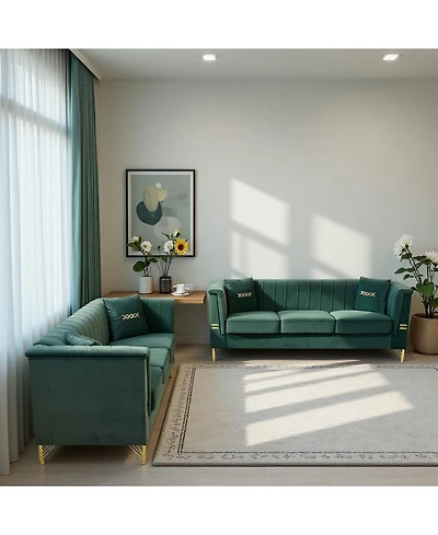 Streamdale Furniture Cream Velvet Tufted Sofa Set - Modern Comfort & Style