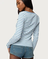 Edikted Women's Kimi Striped Long Sleeve V Neck Top
