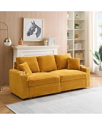 Maison Boucle 80" Pull-Out Corduroy Sleeper Sofa Bed with Cup Holders & Pillows for Living Room or Apartment