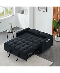 Maison Boucle 55 Inch Pull Out Sleeper Loveseat Sofa Bed, Convertible Velvet Couch with Pillows and Side Storage Pockets