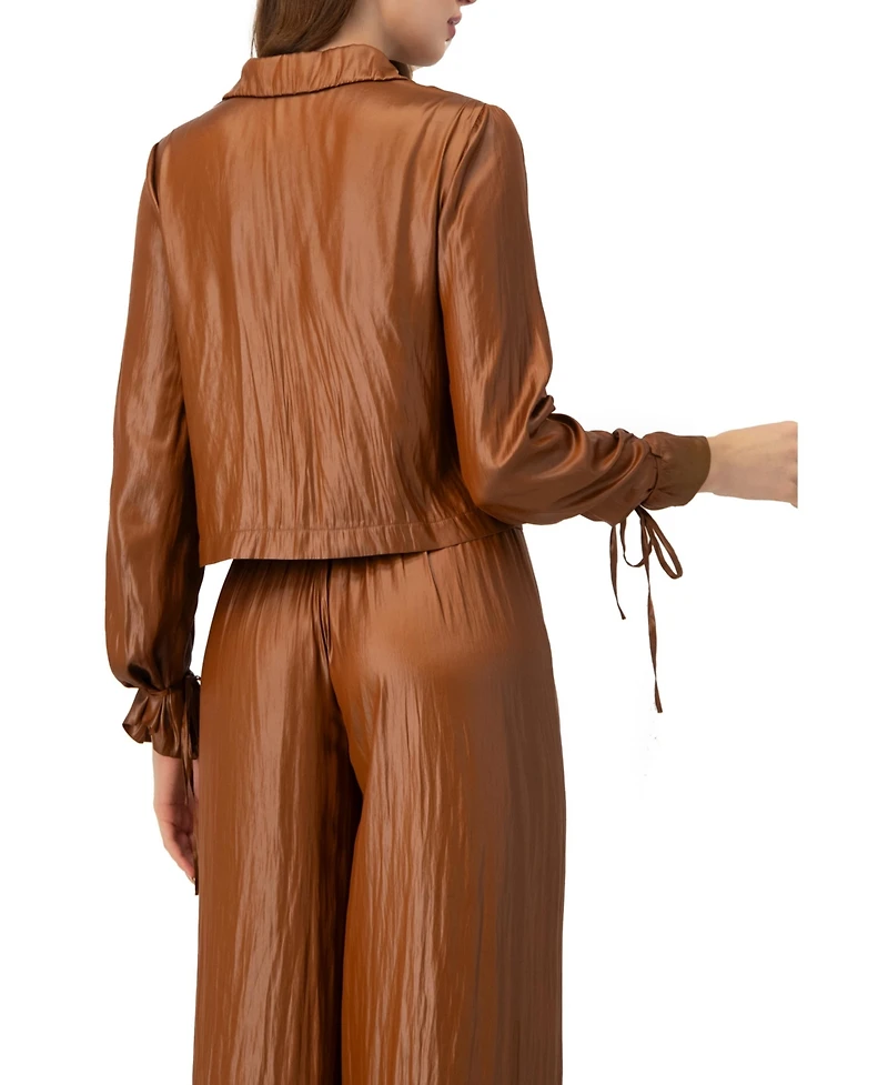 Ivonne Women's Two Button Shirt with Sleeve Ties