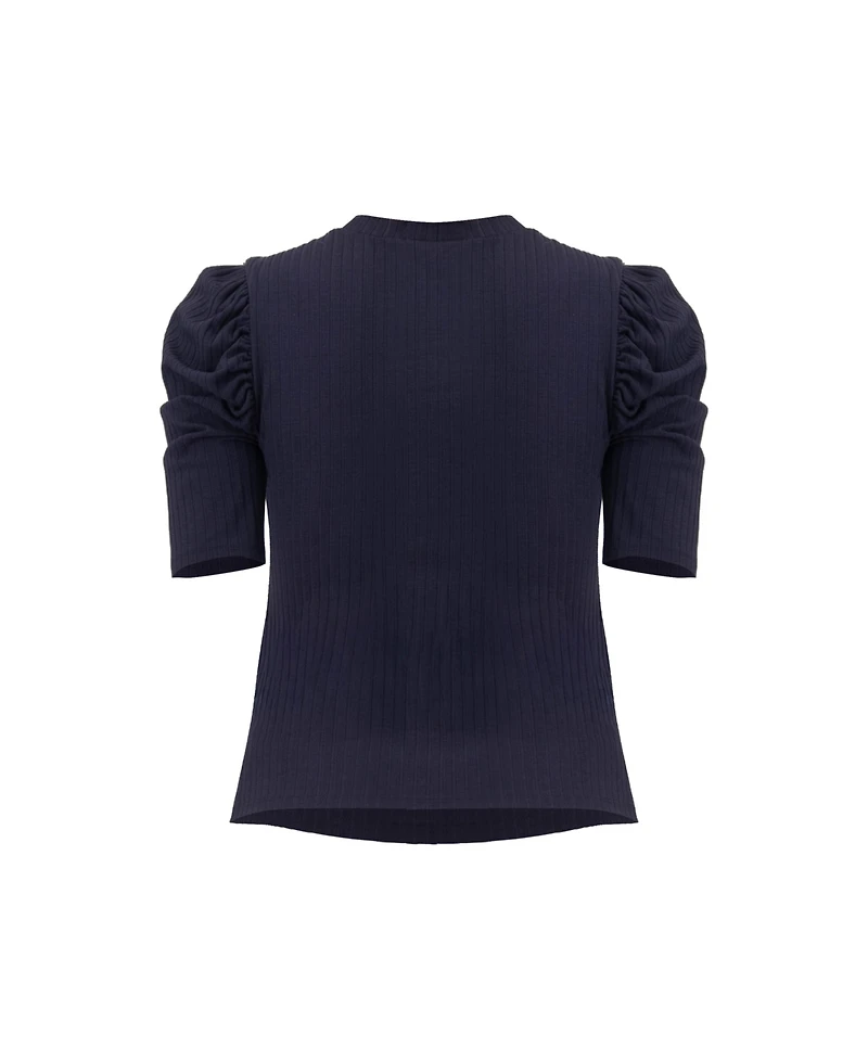 Ivonne Women's Puff Shoulder Ribbed-Knit T-shirt