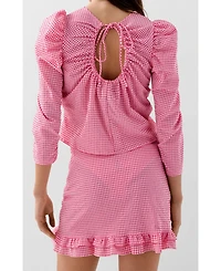 Scalpers Women's Vichy Front Gather Shirt