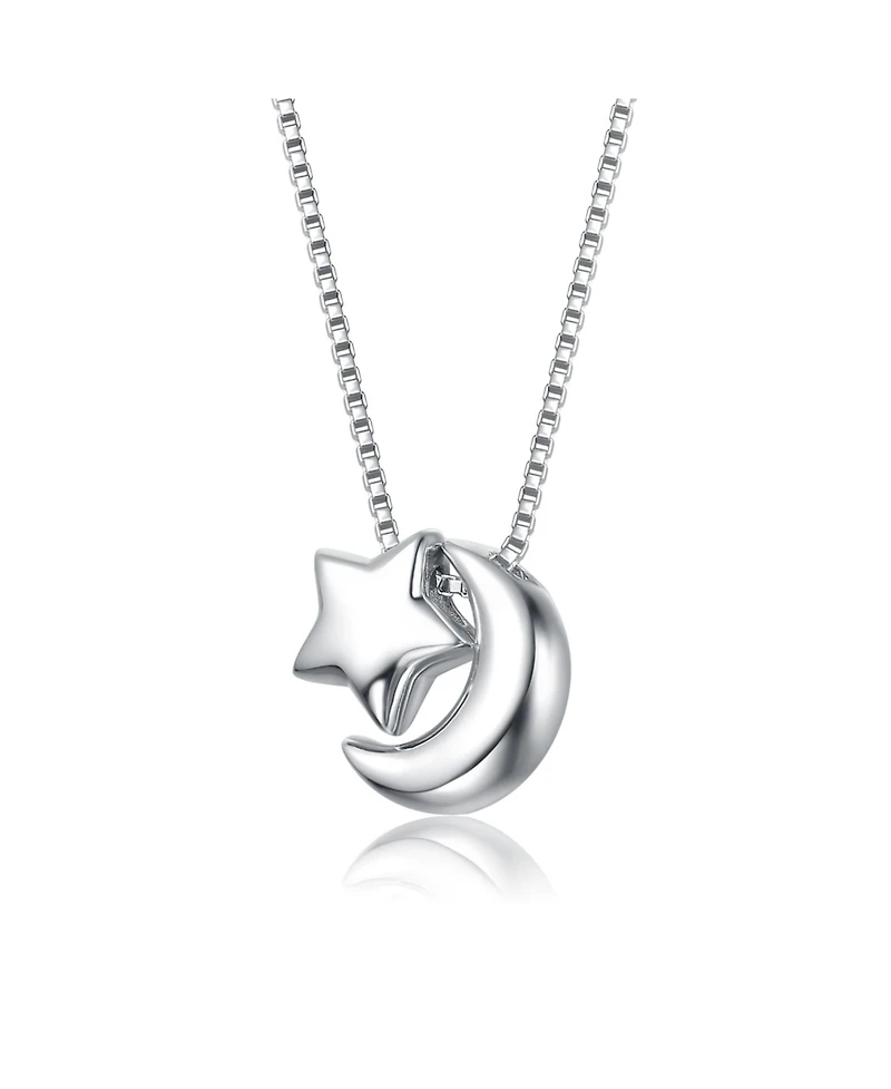 Kids White Gold Plated Star and Crescent Moon Pendant Necklace