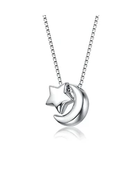 Kids White Gold Plated Star and Crescent Moon Pendant Necklace