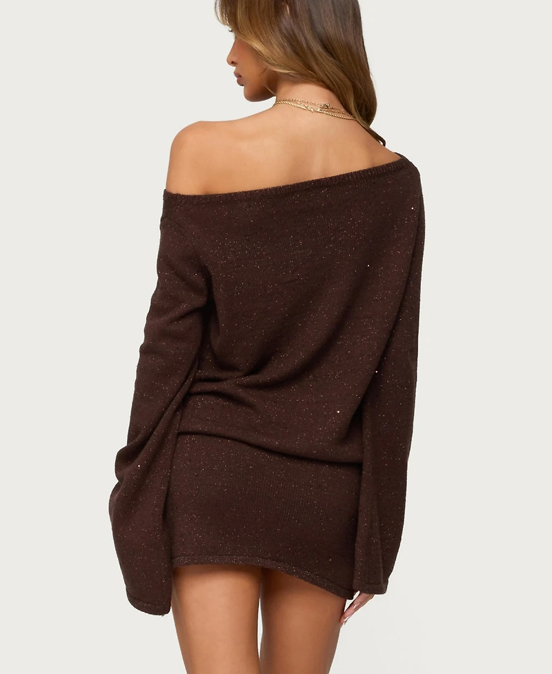 Edikted Women's Off Shoulder Sequin Knit Mini Dress