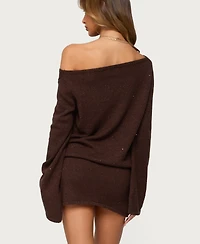 Edikted Women's Off Shoulder Sequin Knit Mini Dress