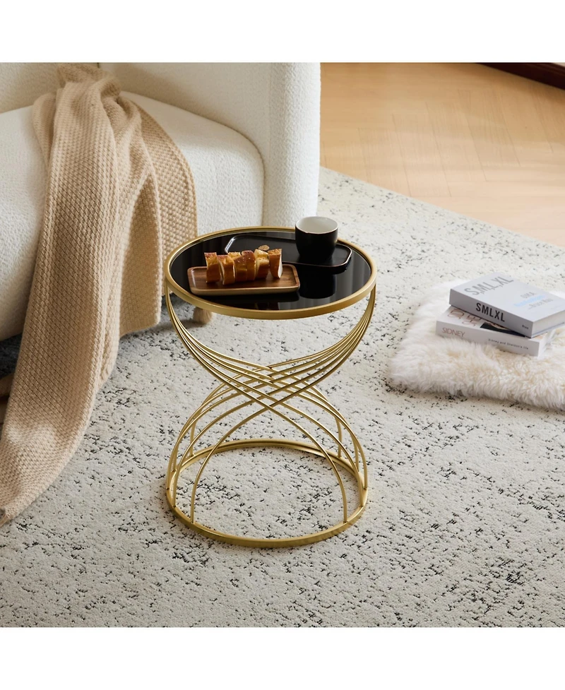 Modern Side Table [Golden Metal Frame+Black MIirror Top]
