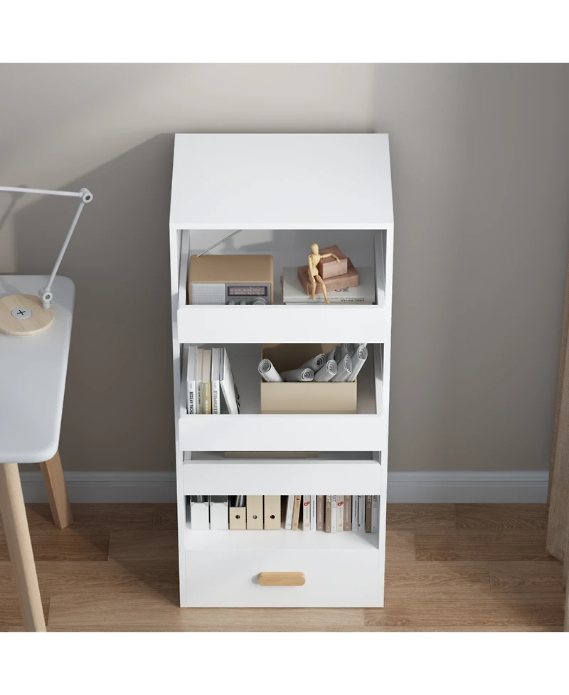 Streamdale Furniture Streamdale 4-Tier Freestanding Bookshelf with 3 Sliding Drawers and 1 Bottom Drawer