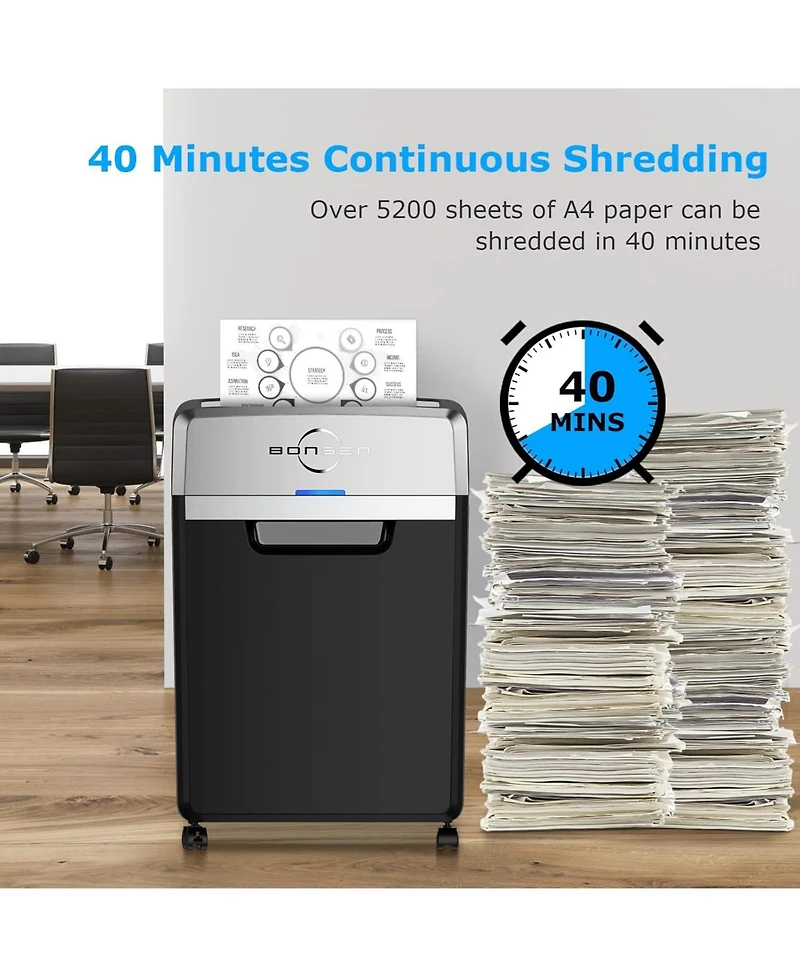 Bonsaii 24-Sheet Heavy-Duty Crosscut Shredder, 40-min run, 9Gal Bin, 55dB Quiet, P-4 Security, Commercial Office Use