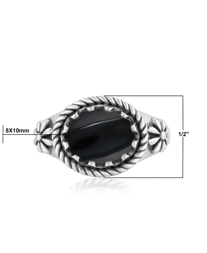 American West Jewelry Sterling Silver Black Onyx East West Ring