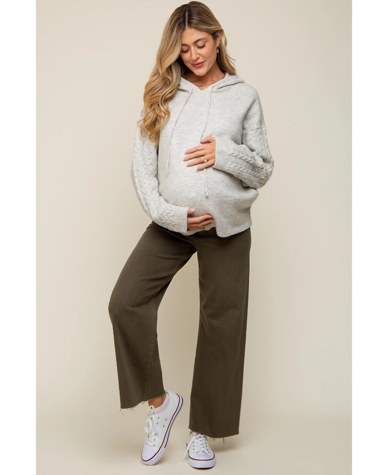 Pinkblush Maternity Taupe Mixed Knit Hooded Sweater