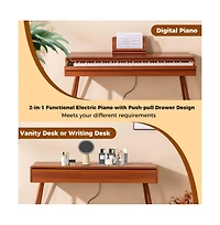 Hongge Full Size Digital Piano with Weighted Keys Drawer Desk Design and Triple Pedals