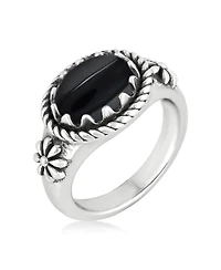 American West Jewelry Sterling Silver Black Onyx East West Ring