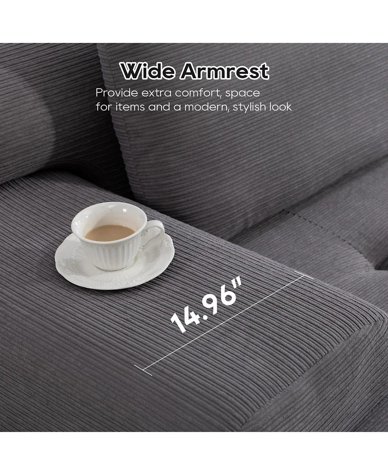 Streamdale Furniture L-Shaped Corduroy Sectional Sofa Bed - Memory Foam