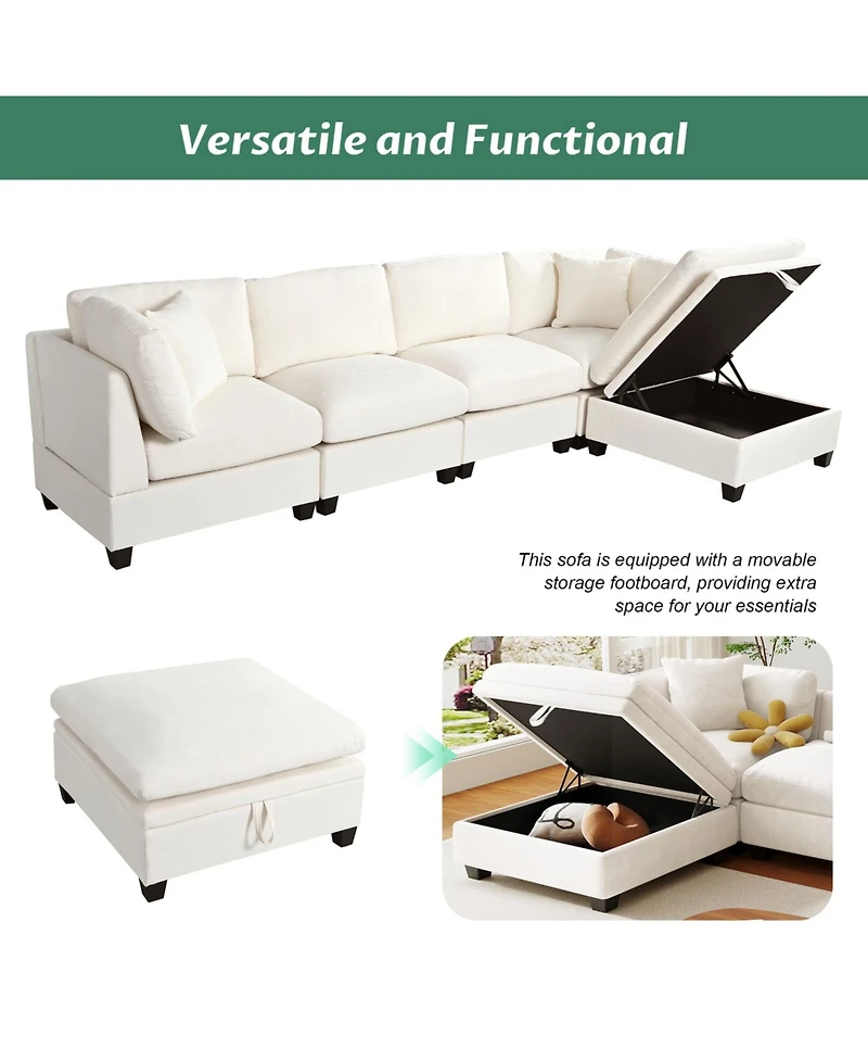 Streamdale Furniture Streamdale Modular Sofa with Ottoman & Cup Holders (5-Seater