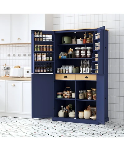 Streamdale Furniture Freestanding Kitchen Pantry with 2 Drawers and Adjustable Shelves