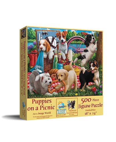 SunsOut Puppies on a Picnic 500 piece Jigsaw Puzzle for Adults