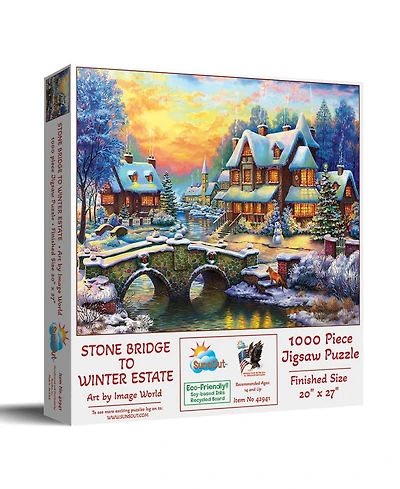SunsOut Stone Bridge to Winter Estate 1000 piece Jigsaw Puzzle for Adults Christmas