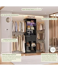 Aheaplus 4-8 Ft Walk-in Adjustable Closet Organizer System with 2 Drawers and 5 Rods
