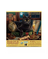 SunsOut Black Cat by Candlelight 500 piece Jigsaw Puzzle for Adults Large Pieces