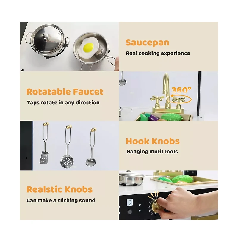 Kinder King Wooden Pretend Play Kids Kitchen, Toy Kitchen Playset w/Oven, Microwave for Boys Girls Age 3