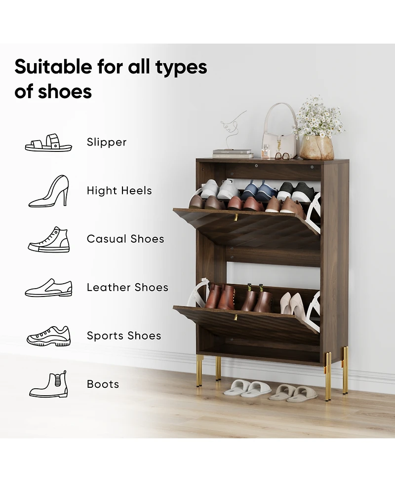 Streamdale Furniture 23.6" Walnut Shoe Cabinet, Mid-Century Modern Organizer