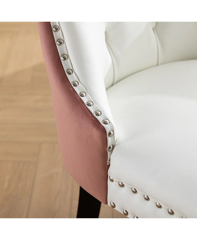 Streamdale FurnitureNikki Modern Tufted Dining Chair Set, White Pu/Pink Velvet