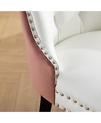 Streamdale FurnitureNikki Modern Tufted Dining Chair Set, White Pu/Pink Velvet