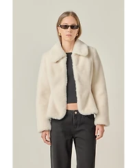 English Factory Women's Peplum Faux Fur Coat