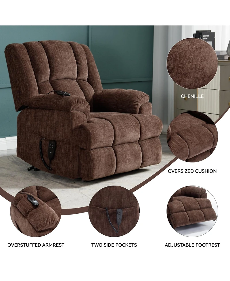 Streamdale Furniture Dual Motor Power Lift Recliner with Heat & Massage, 350 Lbs, Brown