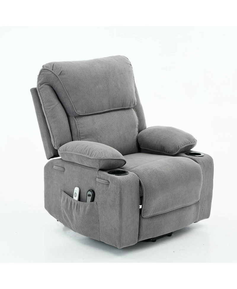 Streamdale FurnitureGray Remote-Controlled Heating and Massage Assistive Recliner for Seniors