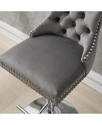 Streamdale Furniture Chrome Swivel Velvet Barstools, Adjustable Height, Tufted, Gray (Set of 2)