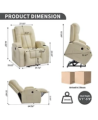 Streamdale Furniture Streamdale Beige Power Lift Recliner w/ Massage, Heat, Usb & Cup Holders