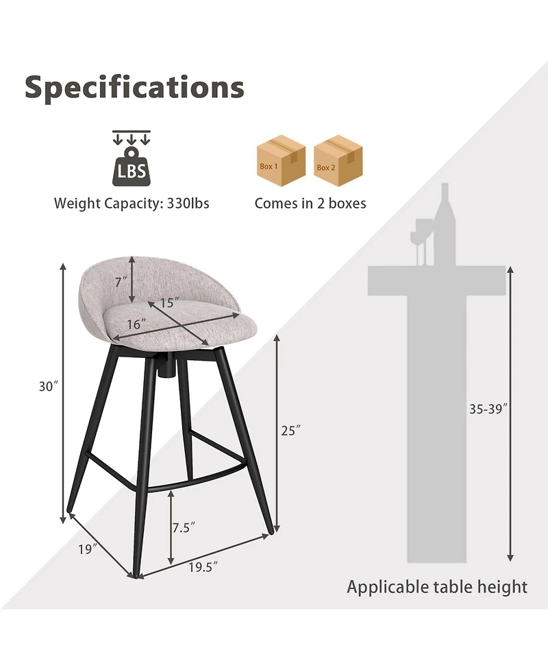 Gymax 25" Linen Upholstery Metal Frame Backrest, Footrest, 360° Swivel Seat, Comfortable Padding Set of 4 Bar Stools
