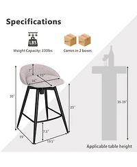 Gymax 25" Linen Upholstery Metal Frame Backrest, Footrest, 360° Swivel Seat, Comfortable Padding Set of 4 Bar Stools