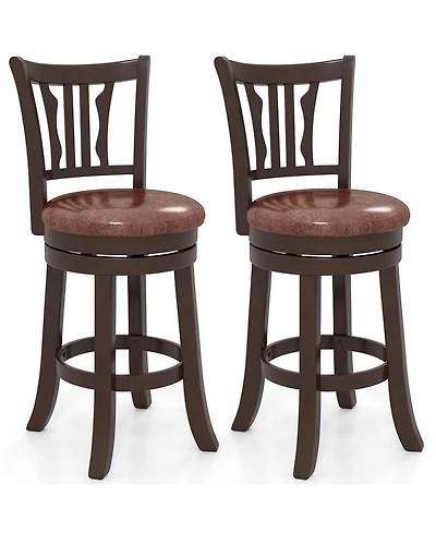Gymax 26'' Counter Height Swivel Bar Stools Set of 2 w/Back & Faux Leather Seat