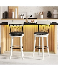 Gymax 29'' Set of Bar Stools w/ Footrest Rubber Wood Frame & Tufted Rivets
