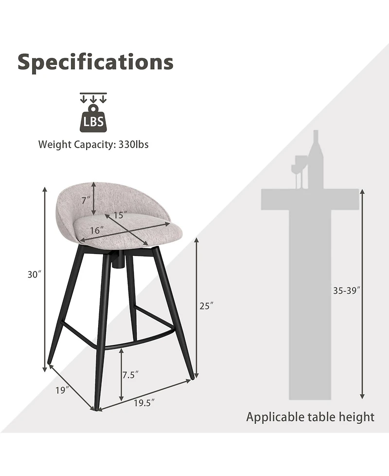 Gymax 25'' Upholstered Bar Stools Set of 2 w/ Footrest Backrest & Metal Frame