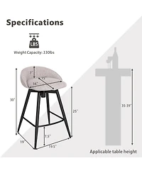 Gymax 25'' Upholstered Bar Stools Set of 2 w/ Footrest Backrest & Metal Frame