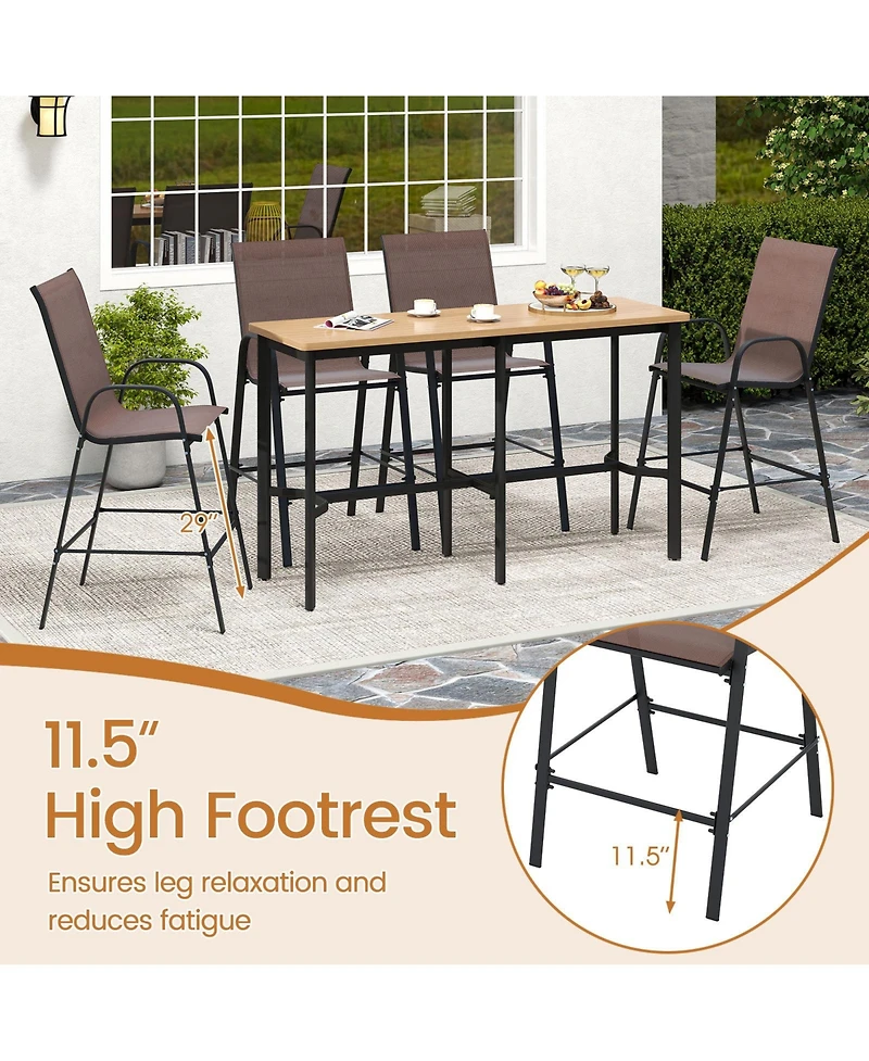 Gymax 4PCS Outdoor Bar Stools 29'' Fabric Height w/ Armrests & Footrest