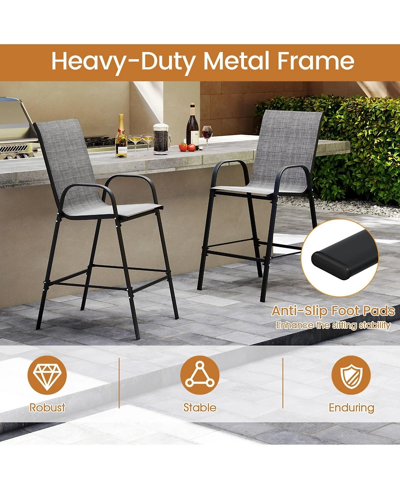 Gymax 4PCS Outdoor Bar Stools 29'' Fabric Height w/ Armrests & Footrest