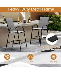 Gymax 4PCS Outdoor Bar Stools 29'' Fabric Height w/ Armrests & Footrest