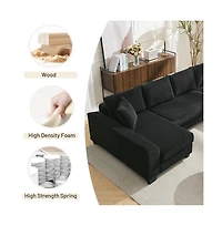 Maison Boucle 114" U-Shaped Corduroy Upholstery Pull-Out Sleeper Bed, Oversized Convertible Sectional, Chaise Lounges, Pillows & Cushions Sofa Bed