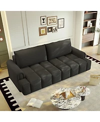 Maison Boucle Modern 4-Seat Teddy Fabric Sleeper Sofa with Storage, 90" Pull-Out Couch Bed, King Convertible for Living Room