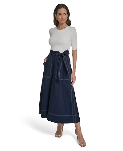 Vince Camuto Women's Knit Bodice Twofer and Midi Skirt Dress